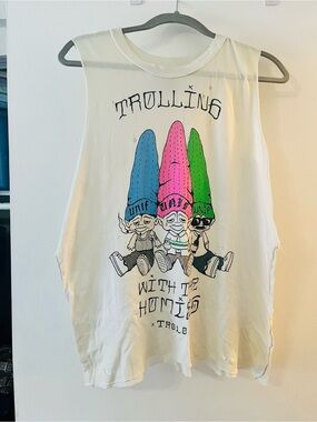 Trolling With The Homies Graphic Muscle Tee - Neon Blue Pink Green Print